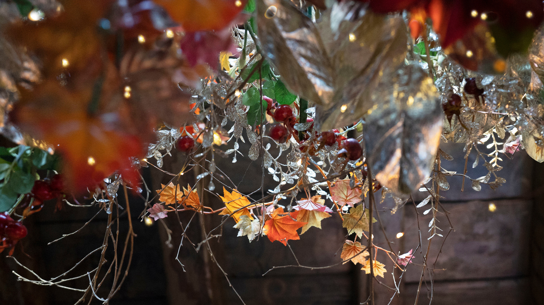 Festive leaves with holly at The Witchery