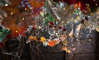 Festive leaves with holly at The Witchery