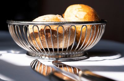 Bread in a basket at The Witchery in Edinburgh