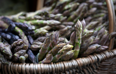 Chef from the Witchery carrying basket of Asparagus