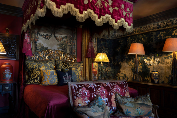 Bed in The Turret Suite at The Witchery