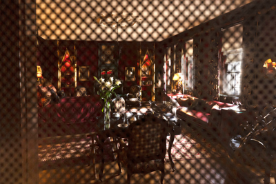 View of the Old Rectory through wooden mesh