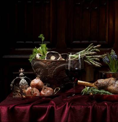 Bowl of vegetables on a table in The Witchery Edinburgh